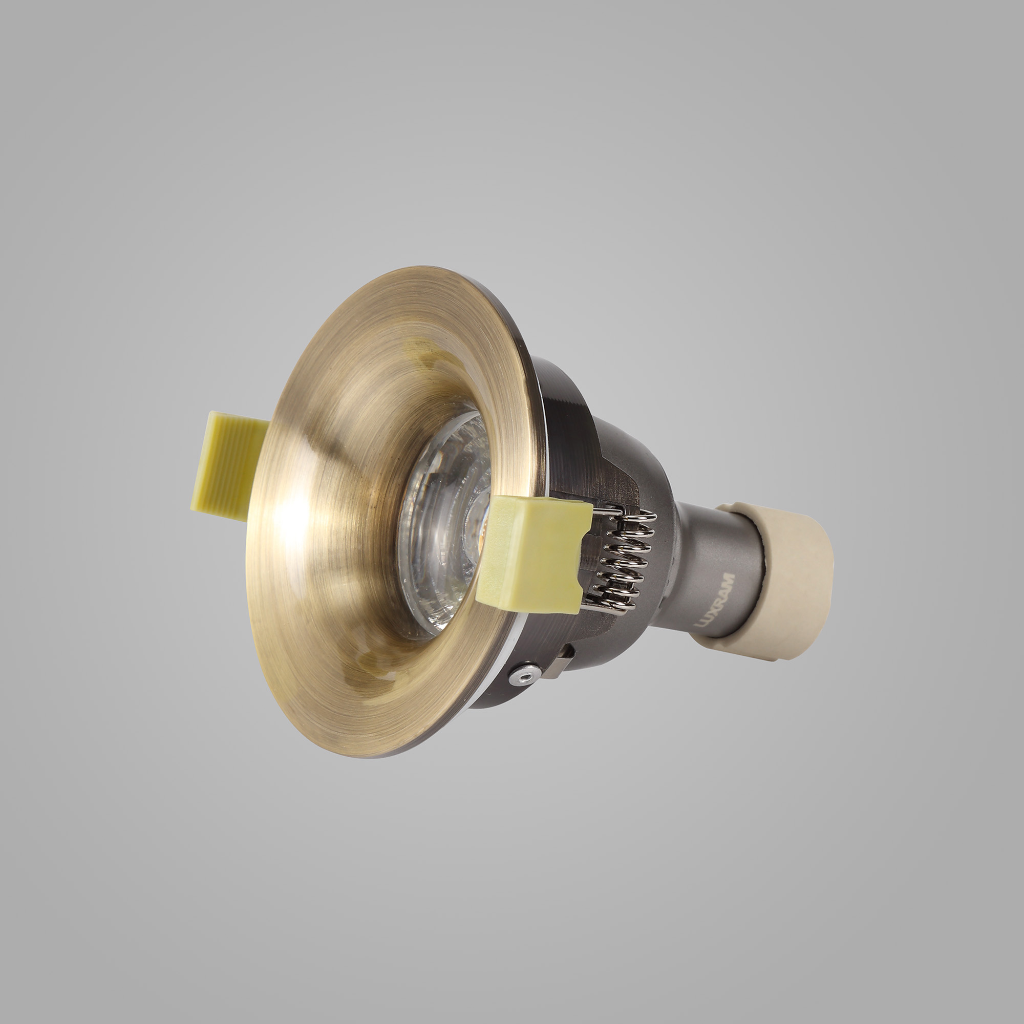 Bruve GU10 Recessed Round Antique Brass IP65 Downlighter, Cut-Out 68mm DX200404  Dlux Bruve IP65